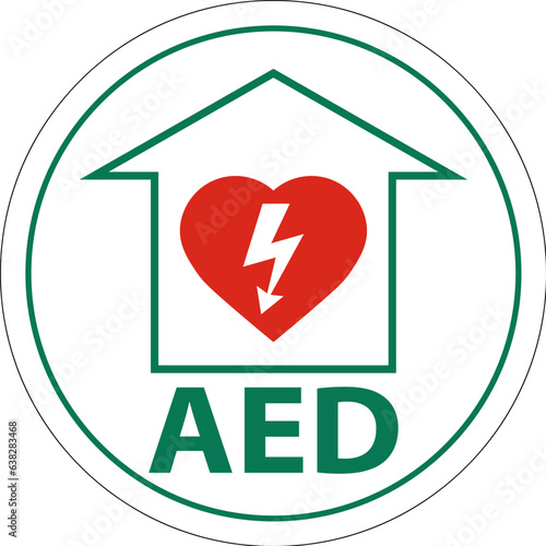 Floor Sign AED with Defib Heart, Red Border Floor Sign