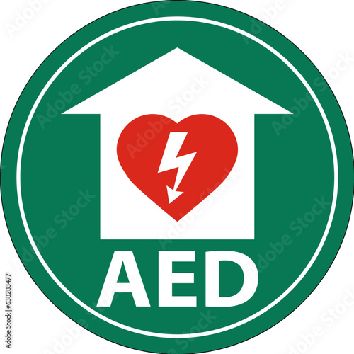 Floor Sign AED with Defib Heart, Red Border Floor Sign