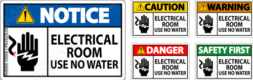Restricted Area Sign Danger Electrical Room Use No Water
