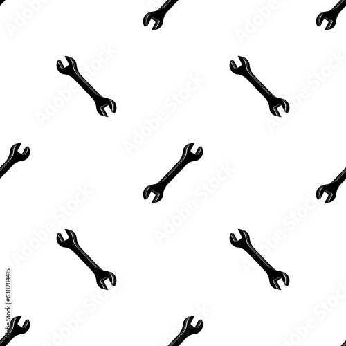 Open End Wrench Icon Seamless Pattern, Spanner Seamless Pattern