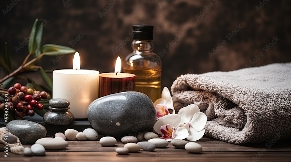 spa composition on the table and Christmas decoration accessories