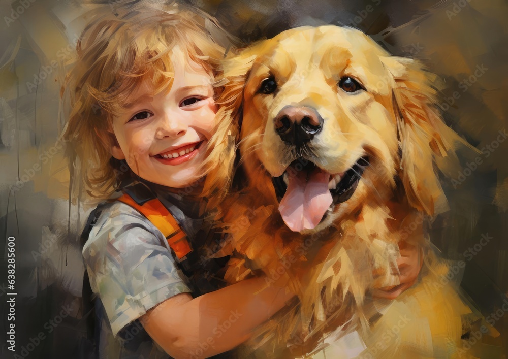 Joyful girl with a big dog