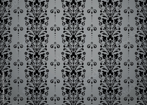 Wallpaper in the style of Baroque. Seamless vector background. Black and gray floral ornament. Graphic pattern for fabric, wallpaper, packaging. Ornate Damask flower ornament