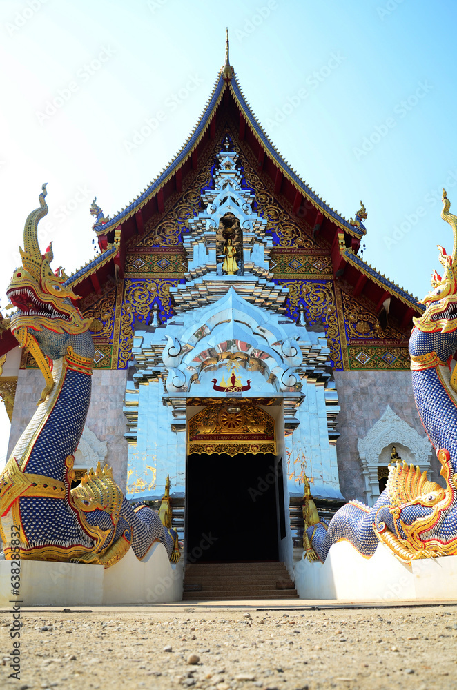 Ancient ordination hall or antique old ubosot for thai travelers people travel visit and respect praying blessing buddha wish myth at Wat Khua Khrae temple on February 22, 2015 in Chiang Rai Thailand