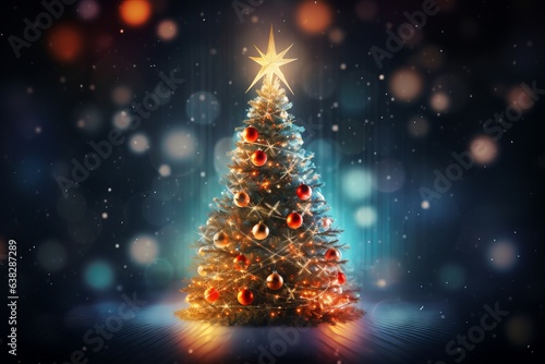 Glowing and radiant Christmas elements illuminating the tree decoration background