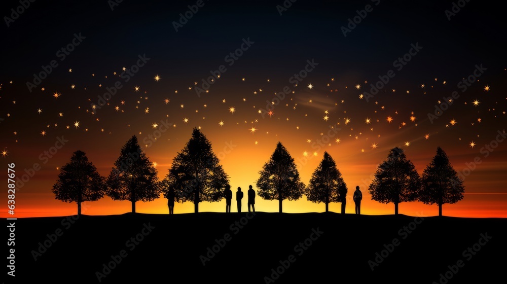 Radiant Christmas holiday silhouettes against a twilight sky