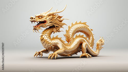 Golden Chinese dragon statue represents prosperity and good fortune. Chinese New Year concept © arhendrix