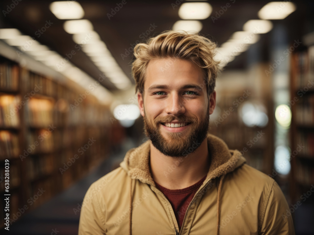 Fototapeta premium Junge Studenten vor universitärem Hintergrund, gen AI