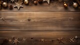 Rustic Christmas holiday background featuring wooden ornaments