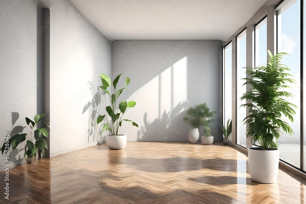 3d empty interior with home plant 3d render