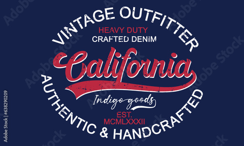 Vintage typography retro college varsity California slogan print with grunge effect for graphic tee t shirt or sweatshirt - Vector