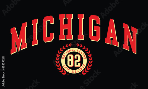 Vintage typography retro college varsity MICHIGAN slogan print for graphic tee t shirt or sweatshirt - Vector National USA