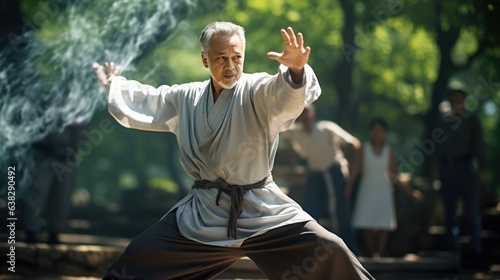 50-year-old Chinese man was practicing tai chi in the park. Generative AI