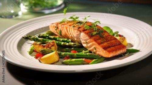 grilled salmon steak with vegetables