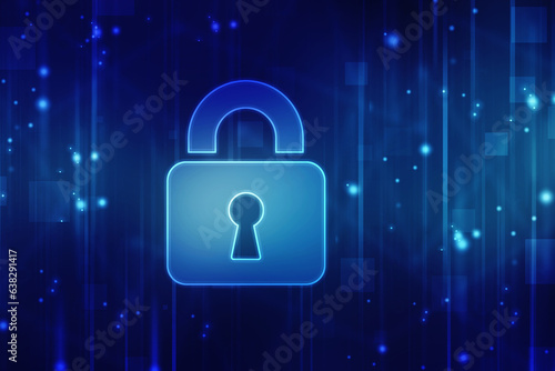 Digital Padlock on abstract technology background, Technology security concept. Modern safety digital background. Protection system, Cyber Security and safety information, personal data concept