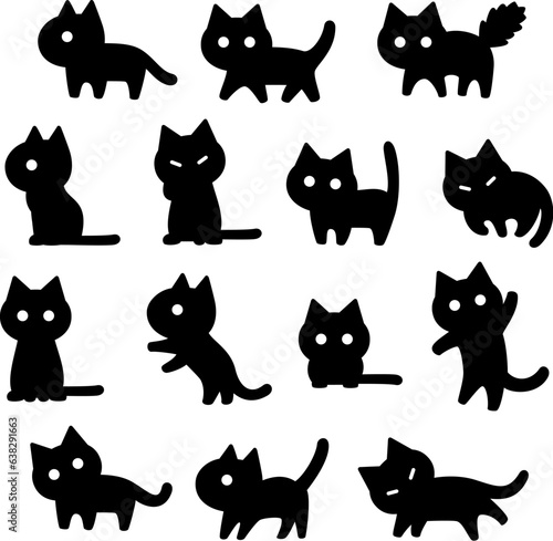 猫のデフォルメモノクロイラストセット