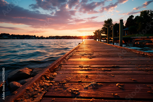 sunset at lake pier