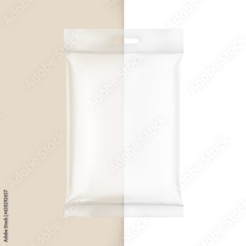 Transparent package bag mockup. Vector illustration isolated on different backgrounds. Easily can with placed your product, to create a realistic presentation. EPS10.