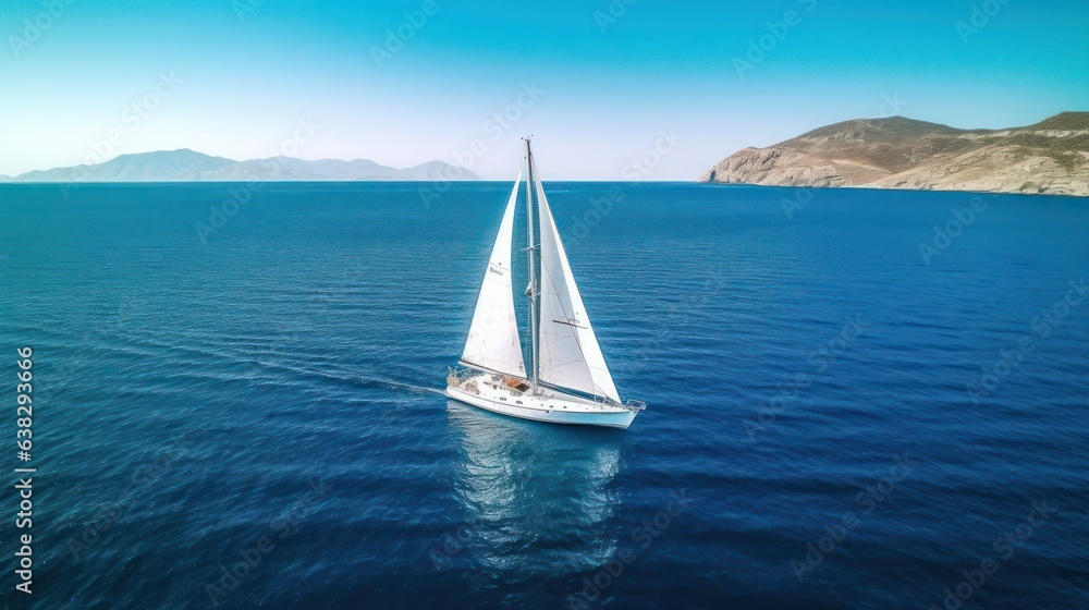 Beautiful yacht sailing boat on the sea with blue sky  - obrazy, fototapety, plakaty 