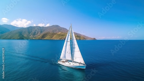 Beautiful yacht sailing boat on the sea with blue sky  © kimly