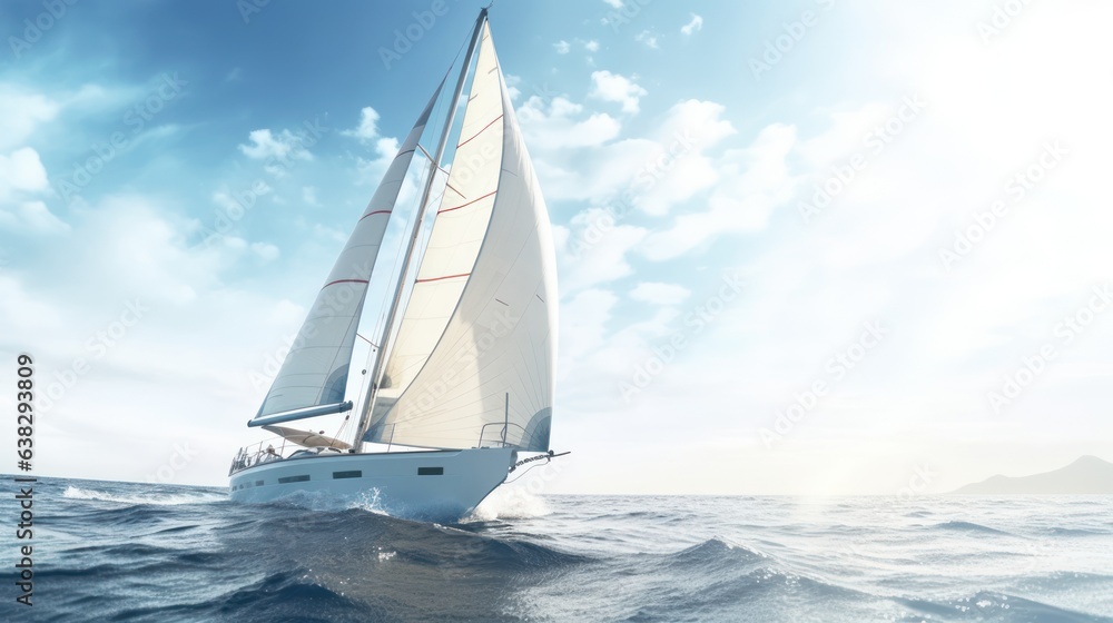 Beautiful yacht sailing boat on the sea with blue sky  - obrazy, fototapety, plakaty 