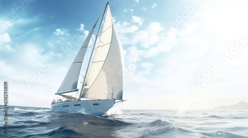 Photo Beautiful yacht sailing boat on the sea with blue sky