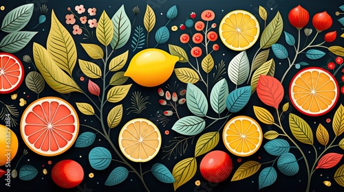 Wallpaper Mural Colorfull fruit and leaves pattern background. Torontodigital.ca