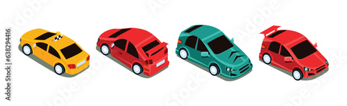 Car and Motor Vehicle as City Traffic Isometric Vector Set