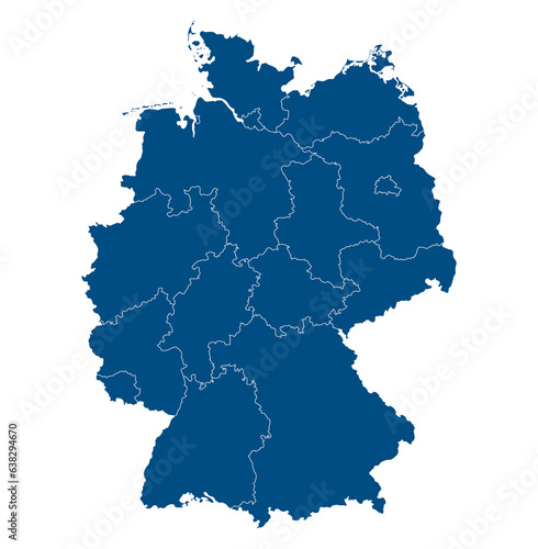 German map administration region in outline blue color. Map of Germany 