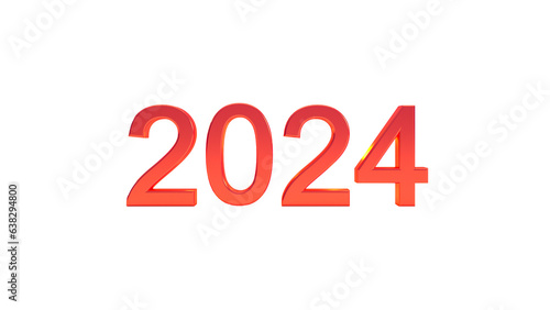2024 3d red text isolated on white background, christmas or happy new year backdrop concept 3D render.