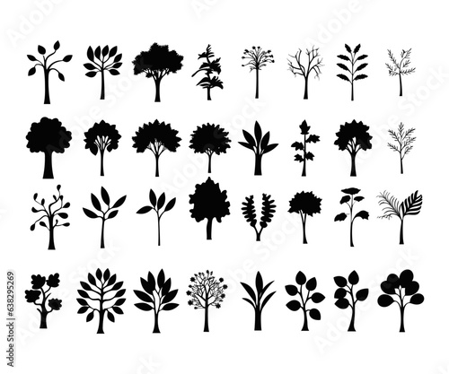 trees and forest silhouettes set isolated vector illustration 