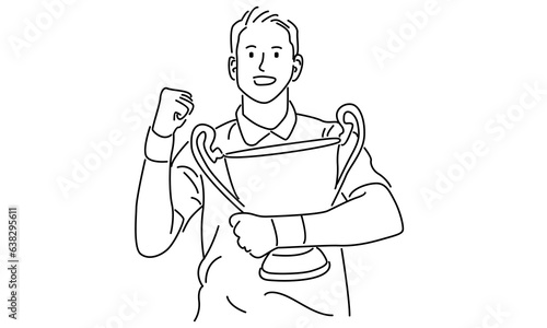 line art of man holding golden trophy