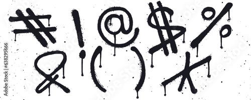 Set of graffiti spray paint. Collection of symbols, hastag, exclamation points, ad, dollar, percent, and, brackets, star Isolated Vector