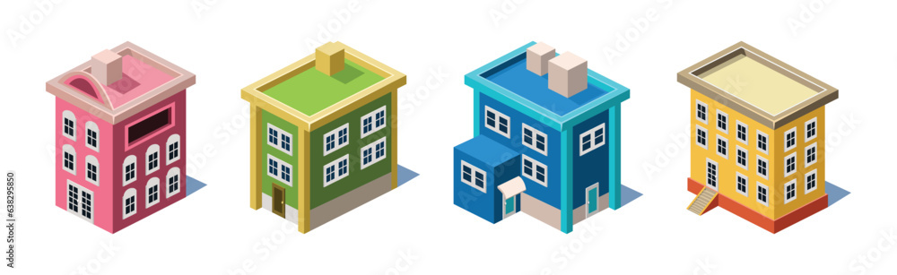 Isometric City Building and Apartment Structure Vector Set