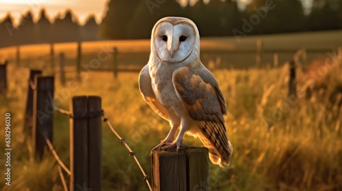 Barn owl on wood fence  © kimly