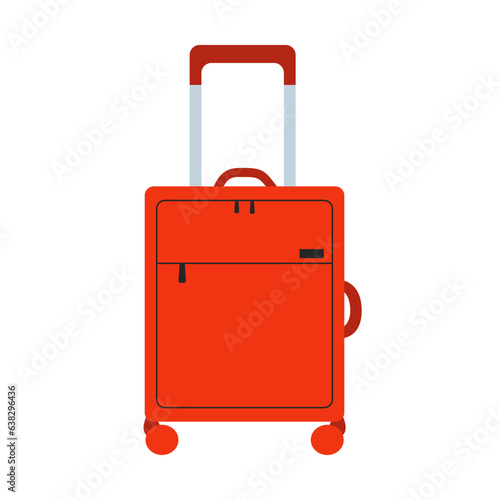 Red flat style suitcase. Beautiful suitcase. Travel accessory. Luggage. White isolated background. Vector illustration.