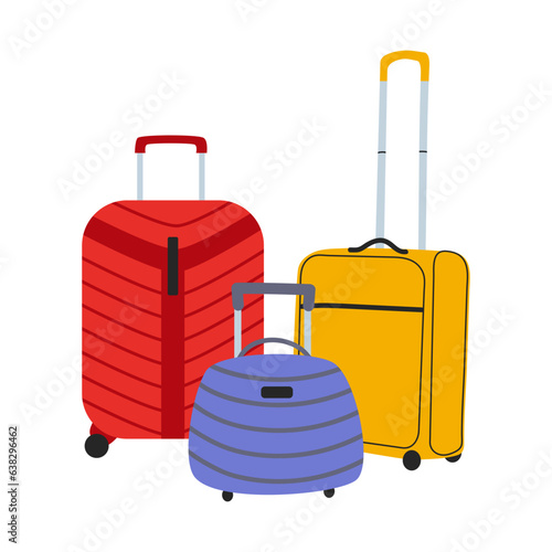 Vector set of travel suitcases. Luggage. Traveler's bags in flat style. White isolated background.