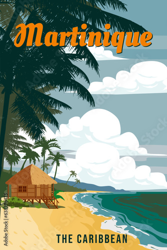 Vintage Travel poster Martinique tropical island resort
