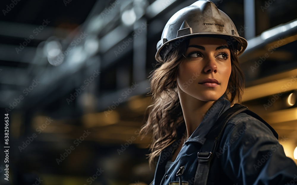 young woman in hard hat at work. AI Generated Images young woman in hard hat at work. AI Generated Images
