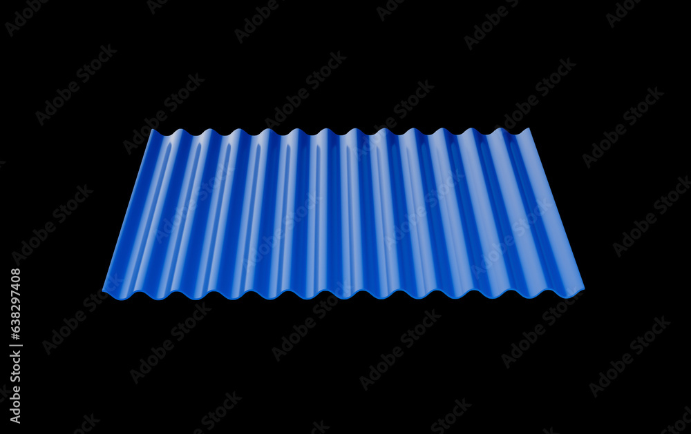 3d Blue Metallic Corrugated Galvanised Iron For Roof Sheet On Black Background 3d Illustration 3d Blue Metallic Corrugated Galvanised Iron For Roof Sheet On Black Background 3d Illustration