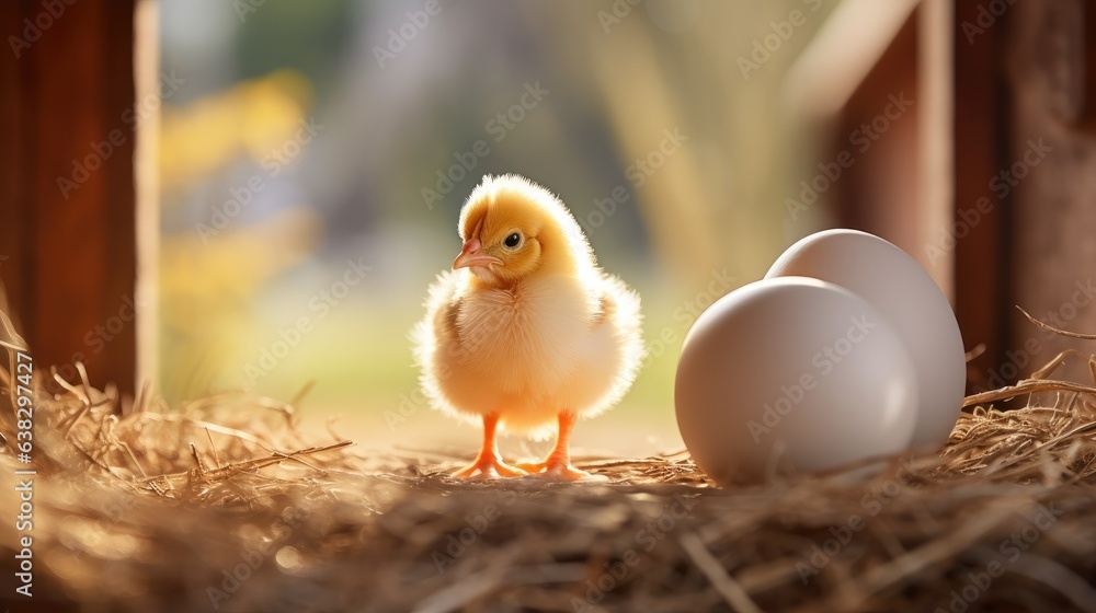 Baby chicks at farm. Generative AI