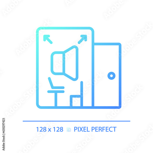 2D pixel perfect gradient soundproof room gradient icon, isolated vector, soundproofing blue thin line illustration.