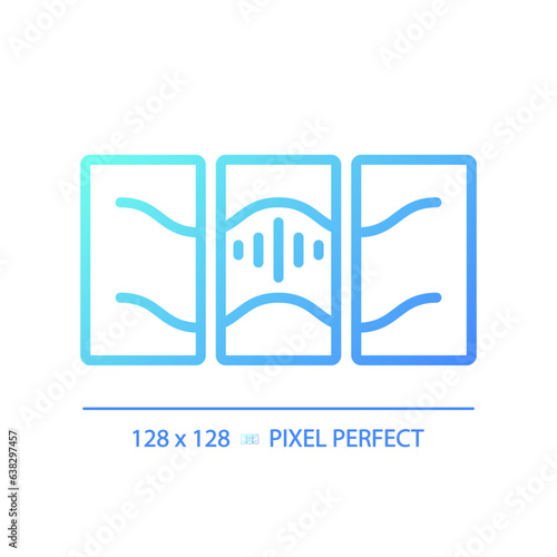 2D pixel perfect gradient soundproof layers gradient icon, isolated vector, soundproofing blue thin line illustration.