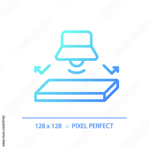 2D pixel perfect gradient soundproof flooring gradient icon, isolated vector, soundproofing blue thin line illustration.
