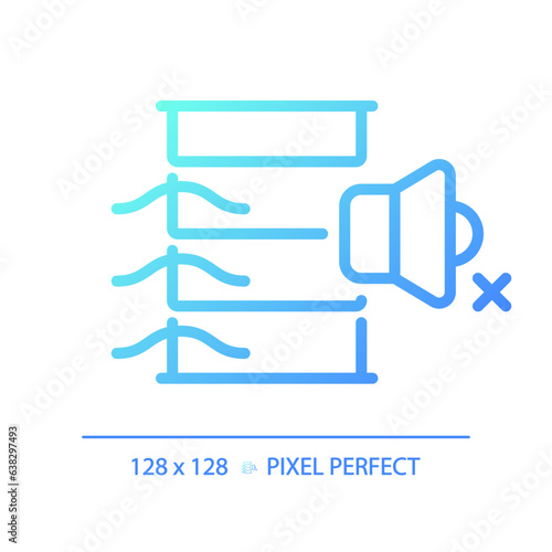 2D pixel perfect gradient acoustic louvres gradient icon, isolated vector, soundproofing blue thin line illustration.
