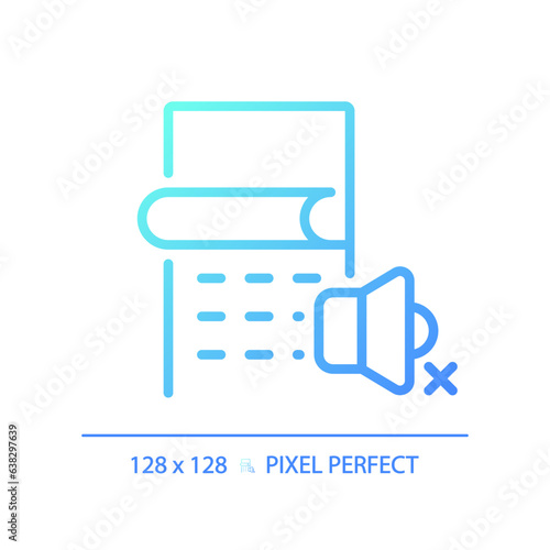 2D pixel perfect gradient soundproof wall covering gradient icon, isolated vector, soundproofing blue thin line illustration.