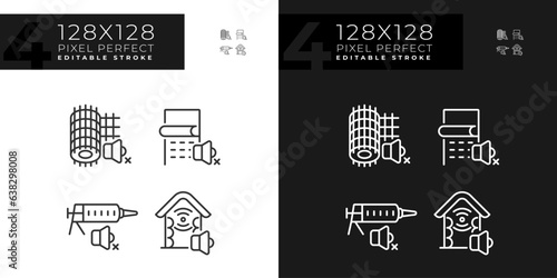 2D pixel perfect light and dark mode thin line icons pack representing soundproofing, editable illustration.