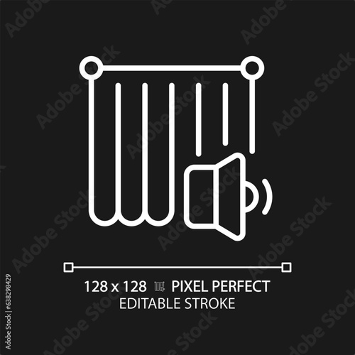 2D pixel perfect editable soundproof curtain white icon, isolated vector, soundproofing thin line illustration.