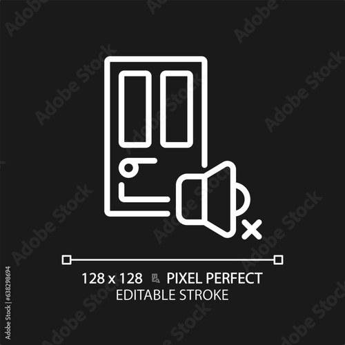 2D pixel perfect editable soundproof door white icon, isolated vector, soundproofing thin line illustration.