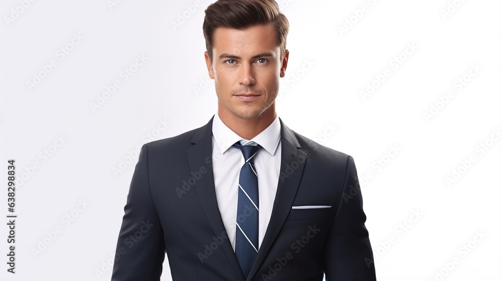 Confident businessman in a suit, smiling and looking serious, embodies success and professionalism Confident businessman in a suit, smiling and looking serious, embodies success and professionalism